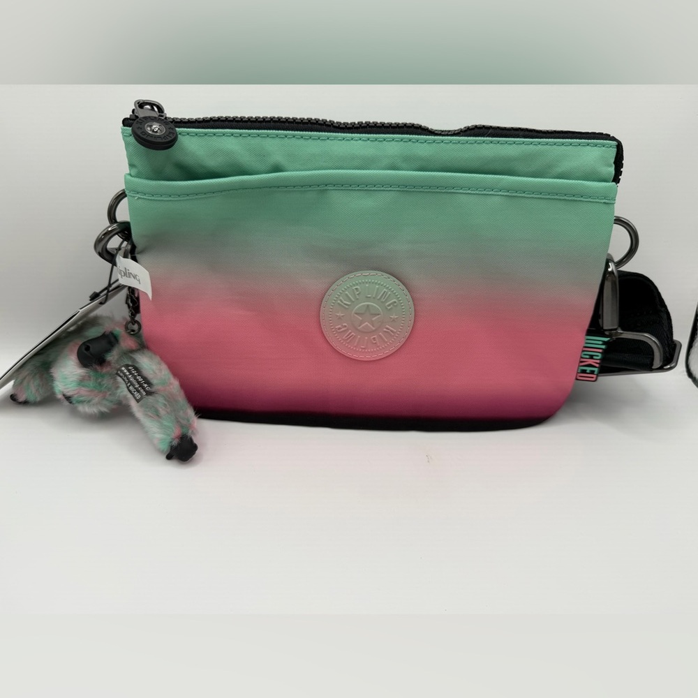 Kipling Wicked RiRi Gradient Crossbody with Pink and Green Monkey bag charm NWT - Picture 2 of 16
